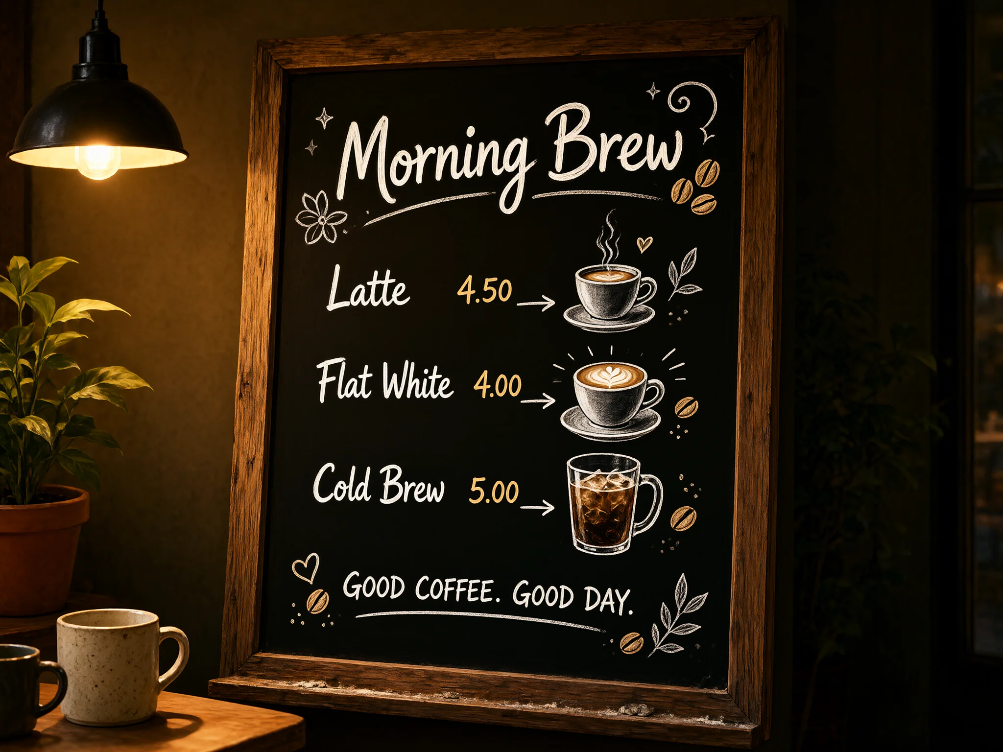 Coffee Shop Chalk Menu, generated with Qwen-Image-2.1-Turbo