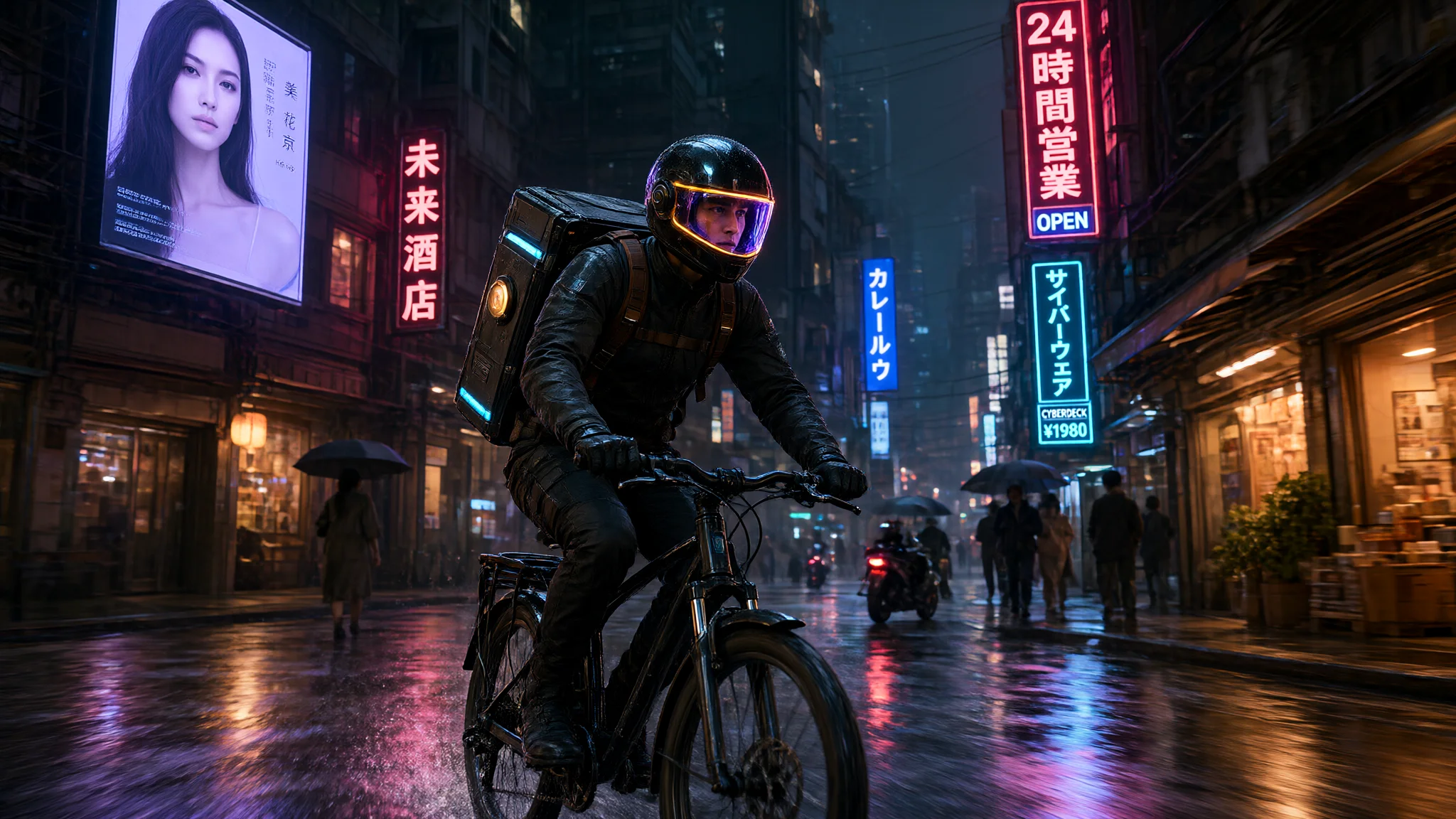 Cyberpunk Courier, generated with Qwen-Image-2.1-Turbo