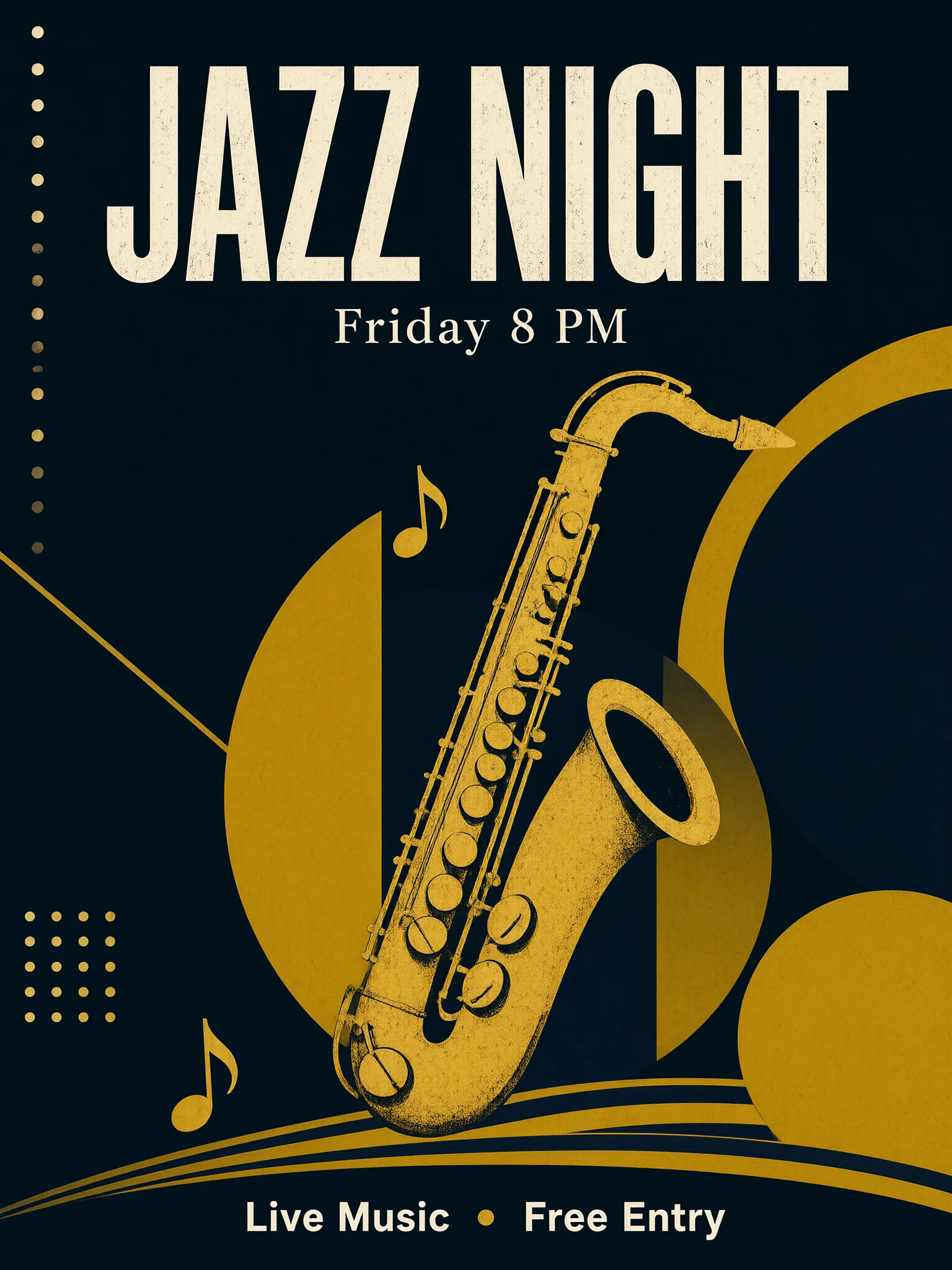 Retro jazz night flyer with the title "JAZZ NIGHT", generated with Qwen-Image-2.1-Turbo