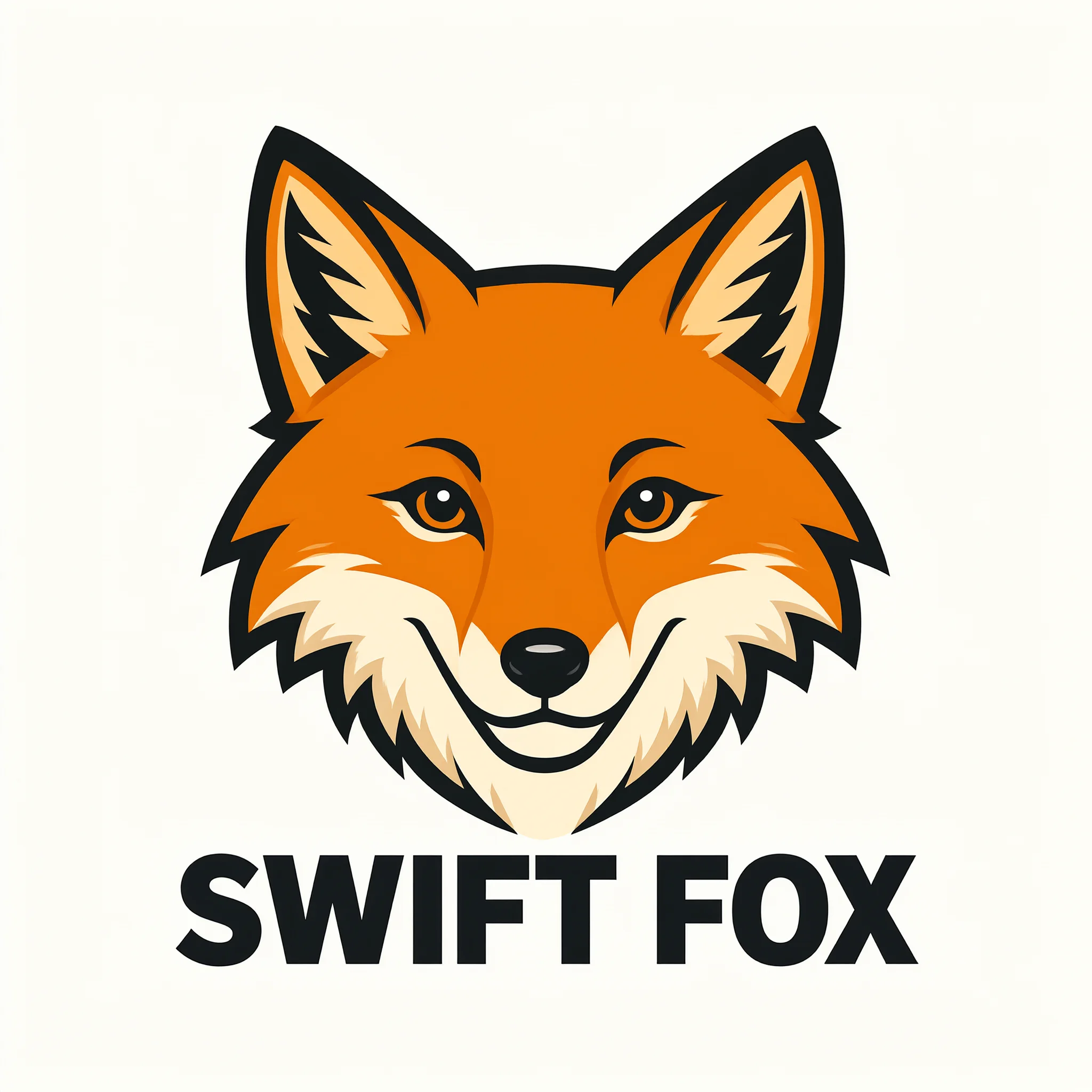 Orange fox mascot "SWIFT FOX" logo on a clean white background, generated with Qwen-Image-2.1-Turbo