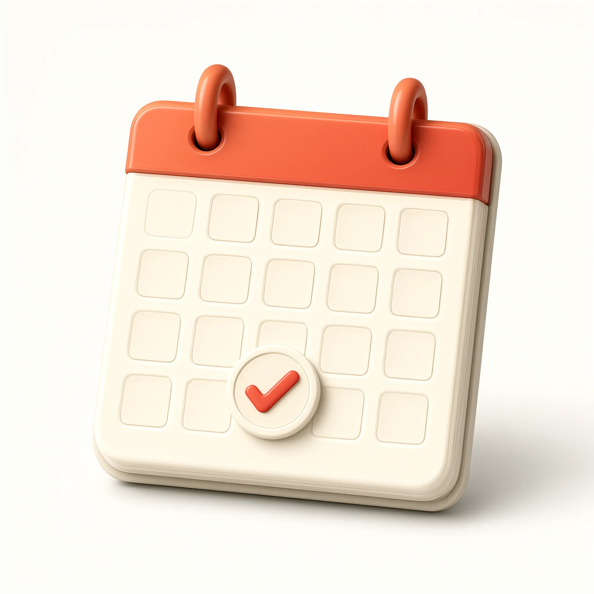 Glossy 3D calendar icon on a clean white background, generated with Qwen-Image-2.1-Turbo