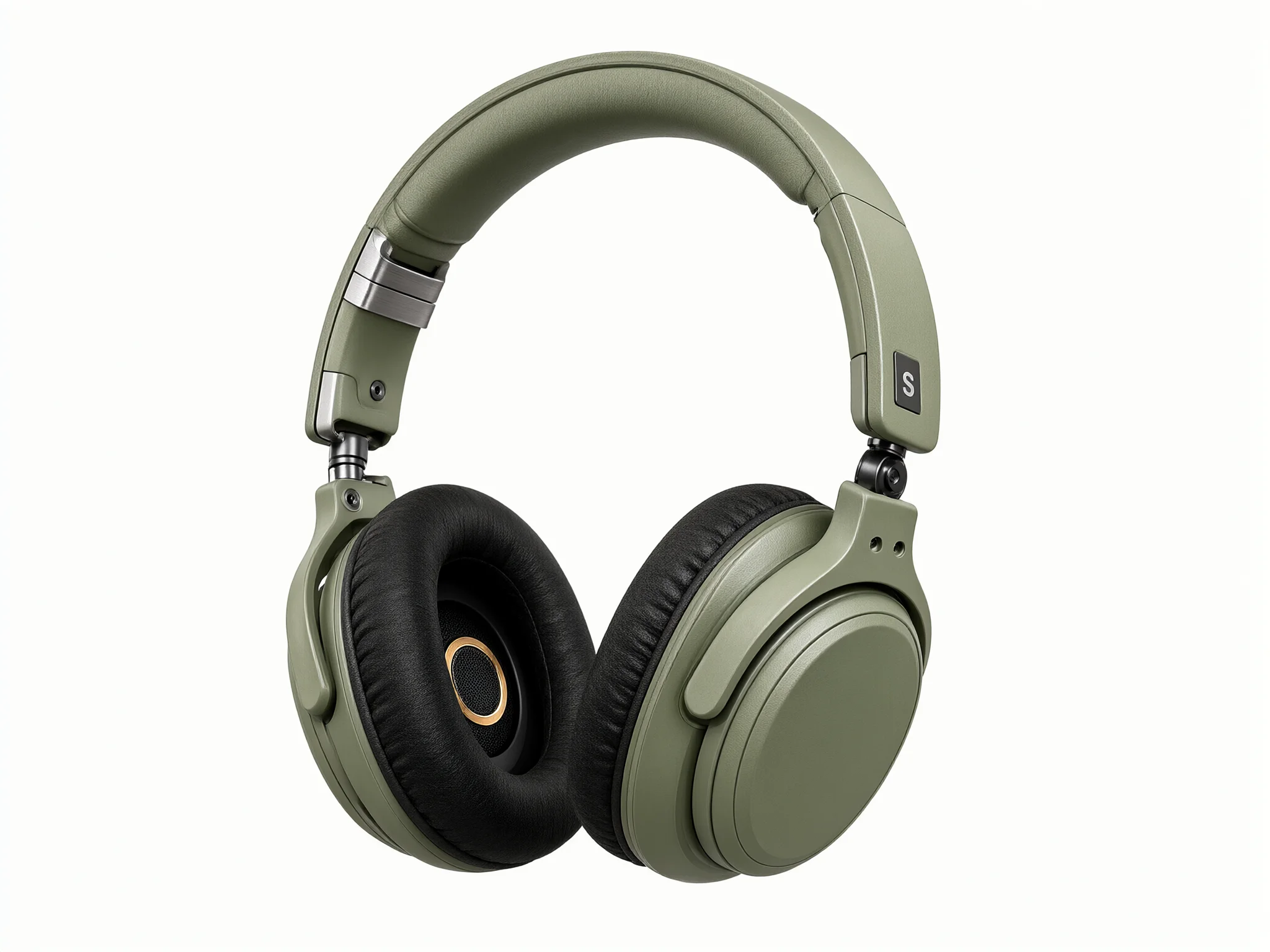 Sage-green over-ear headphones on a clean white background, generated with Qwen-Image-2.1-Turbo