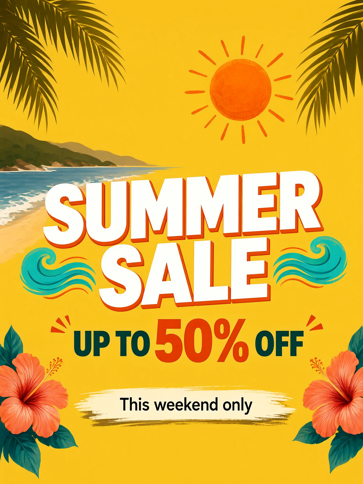 Summer sale poster with the headline "SUMMER SALE", generated with Qwen-Image-2.1-Turbo