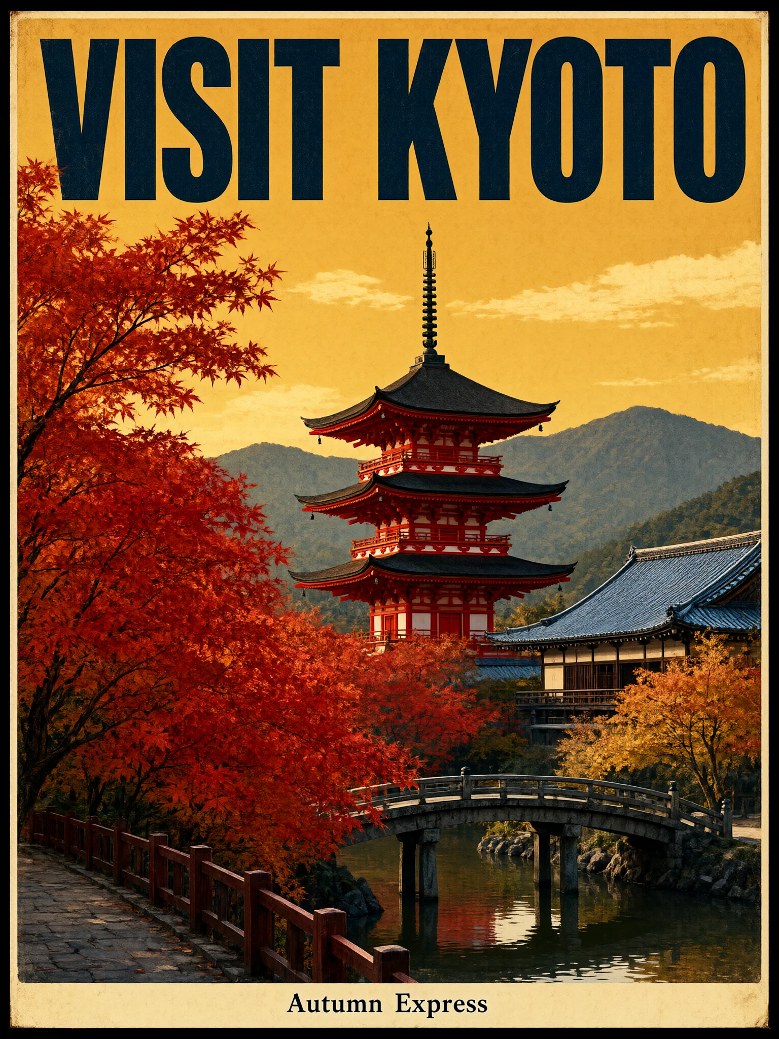 Vintage Travel Poster: Kyoto, generated with Qwen-Image-2.1-Turbo